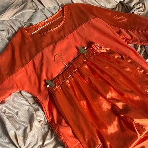 Vibrant Orange Satin Top and Pant Set